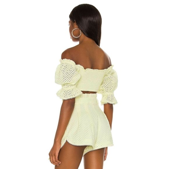 MAJORELLE Thalia Top Lemon Cream Yellow Crop Puff Sleeve Boho XS NWT $148 - Picture 2 of 4